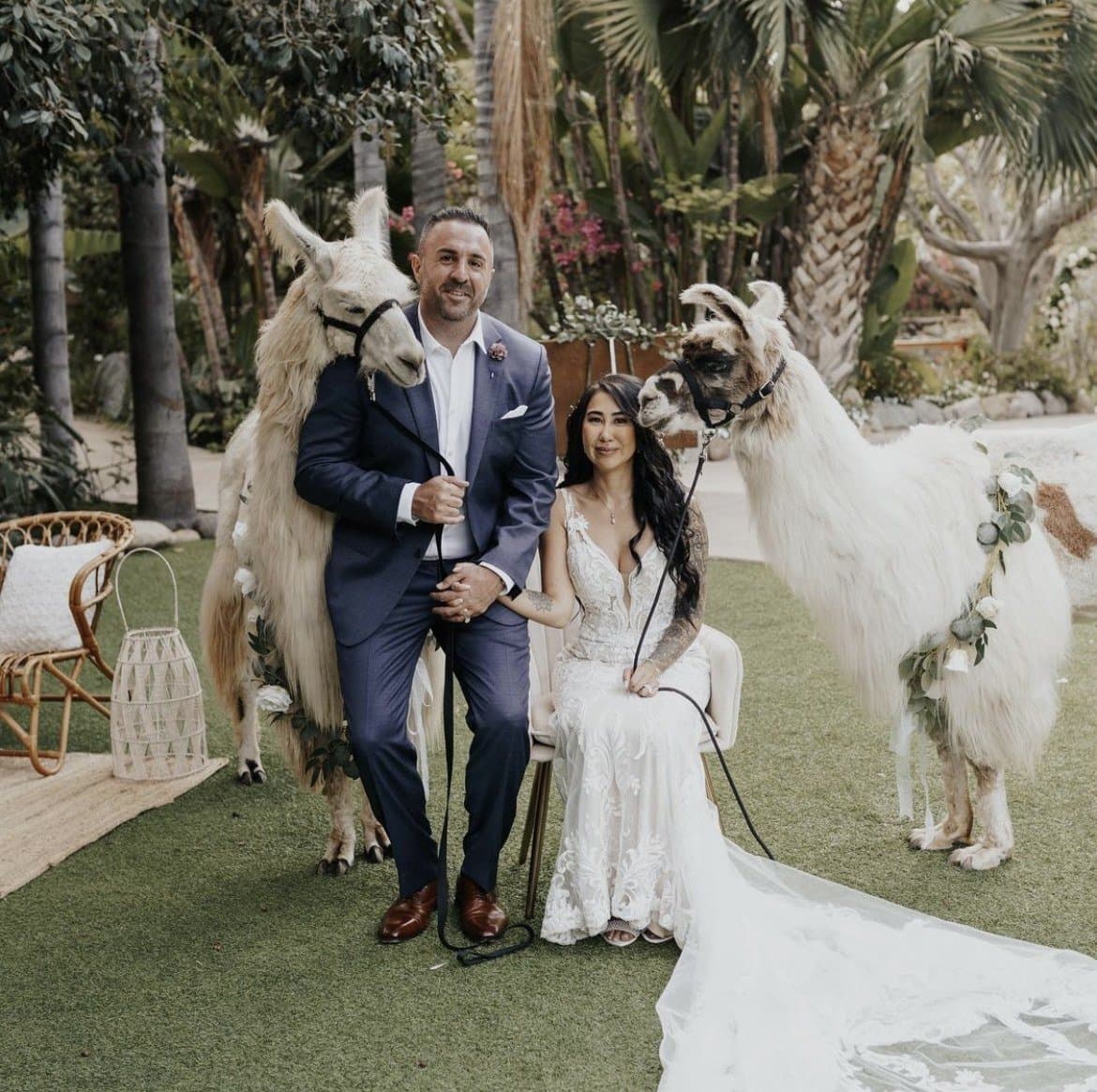 Emyli and Ronnie with their llamas at Botanica in Oceanside